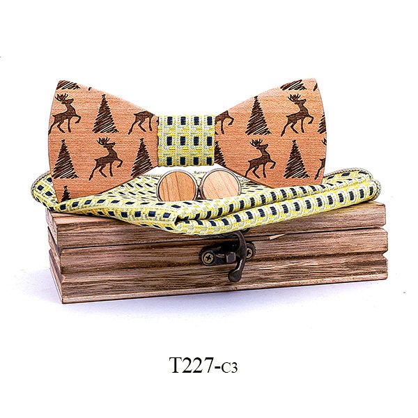 T227 T227  Deer & Pine Cutout Bow Tie Set, Maple — colour C3