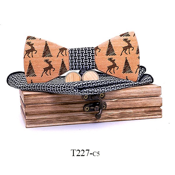 T227 T227  Deer & Pine Cutout Bow Tie Set, Maple — colour C5