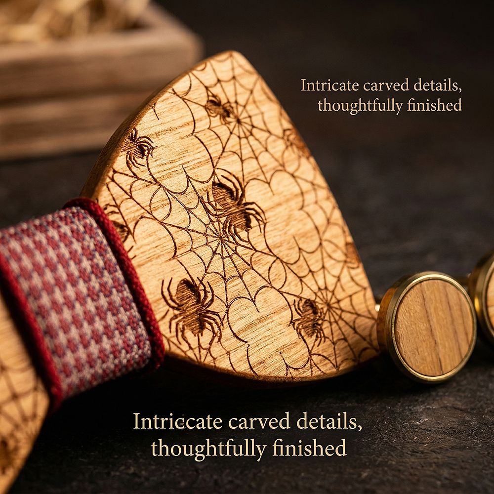 T229 T229  Solid Grain Bow Tie Set, Walnut — view 3