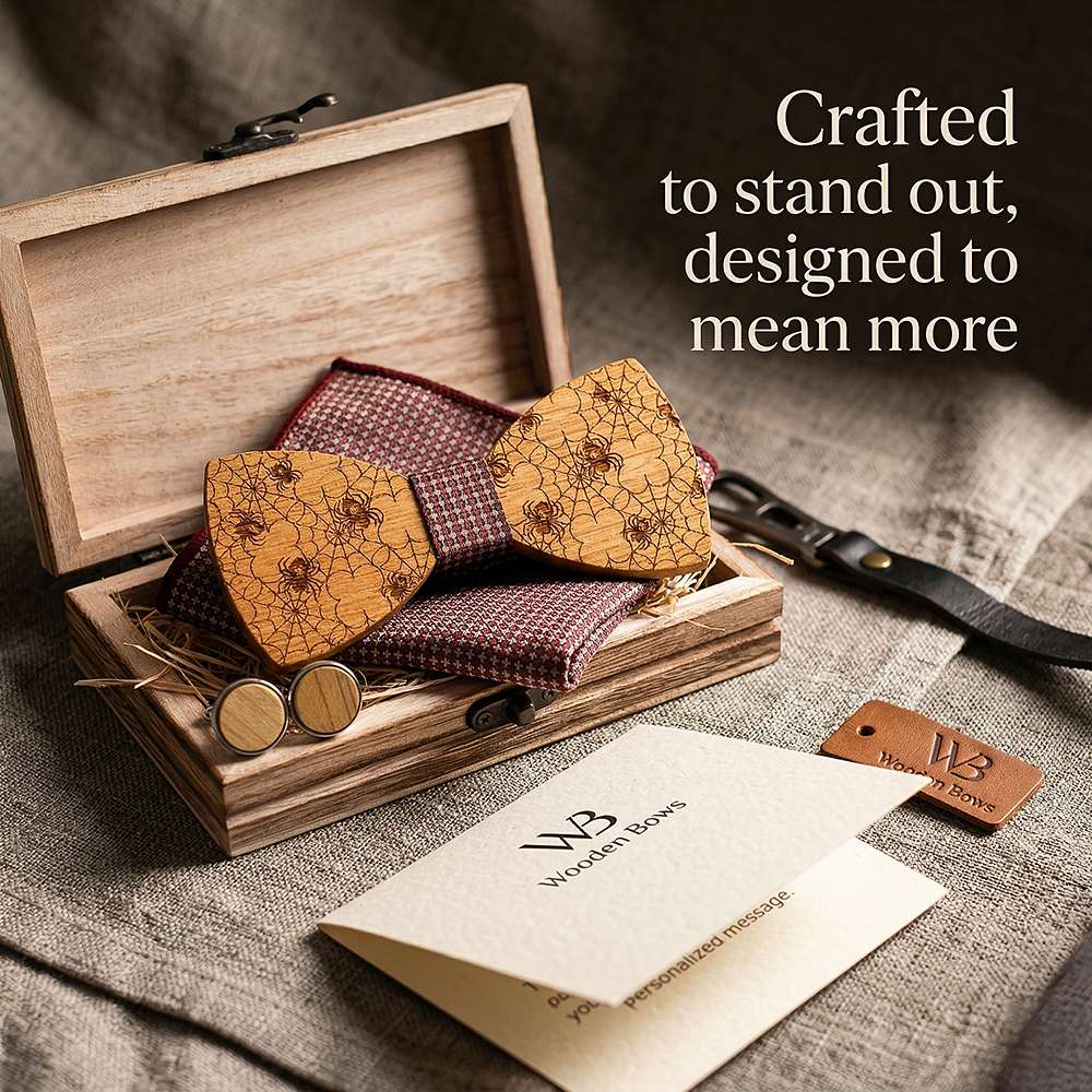 T229 T229  Solid Grain Bow Tie Set, Walnut — view 8