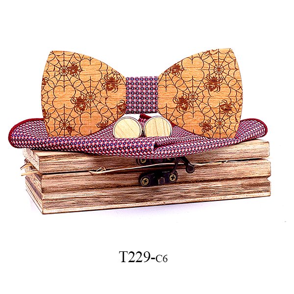 T229 T229  Solid Grain Bow Tie Set, Walnut — colour C6