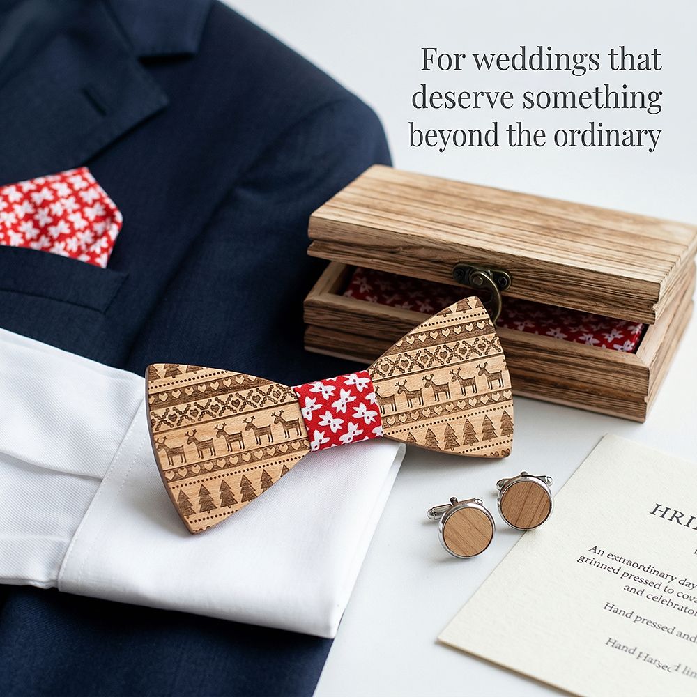 T230 T230  Tribal Geometric Engraving Bow Tie Set, Maple — view 2