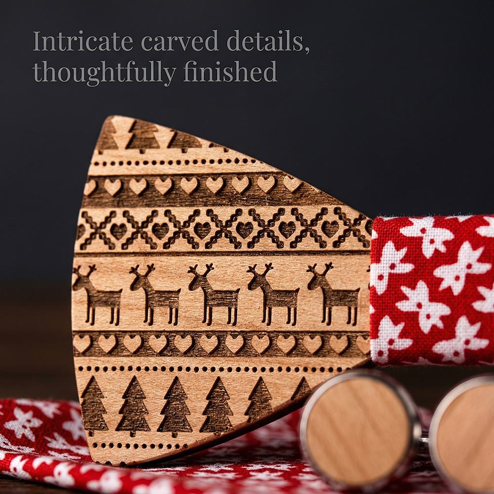 T230 T230  Tribal Geometric Engraving Bow Tie Set, Maple — view 3