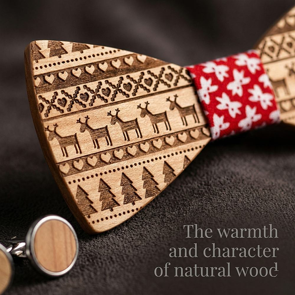 T230 T230  Tribal Geometric Engraving Bow Tie Set, Maple — view 5