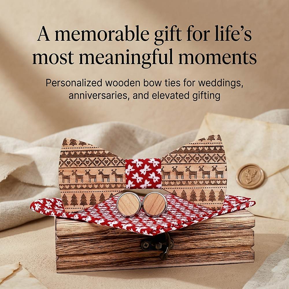 T230 T230  Tribal Geometric Engraving Bow Tie Set, Maple — view 6