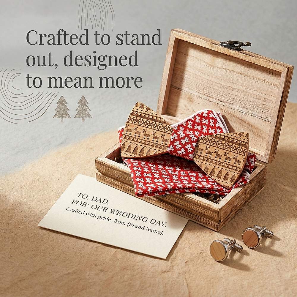 T230 T230  Tribal Geometric Engraving Bow Tie Set, Maple — view 8
