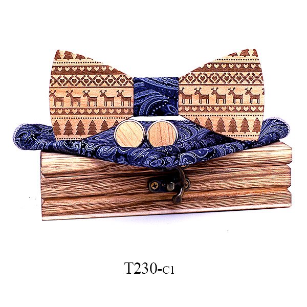 T230 T230  Tribal Geometric Engraving Bow Tie Set, Maple — colour C1