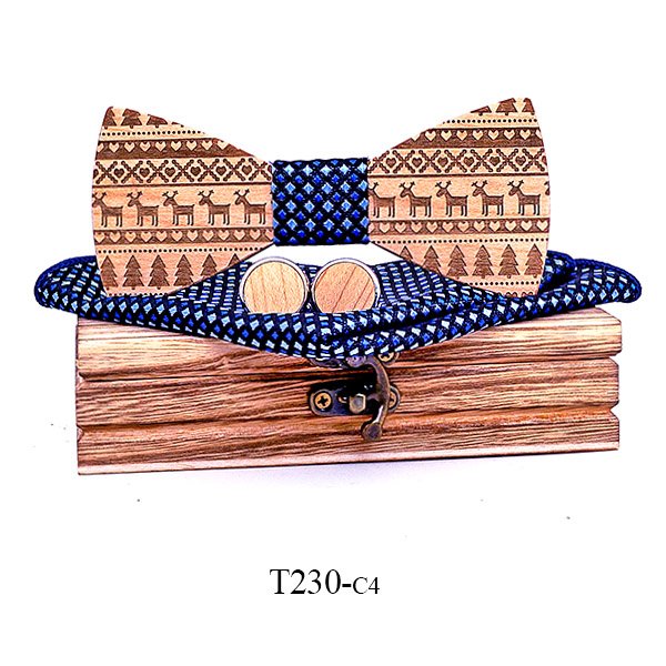 T230 T230  Tribal Geometric Engraving Bow Tie Set, Maple — colour C4