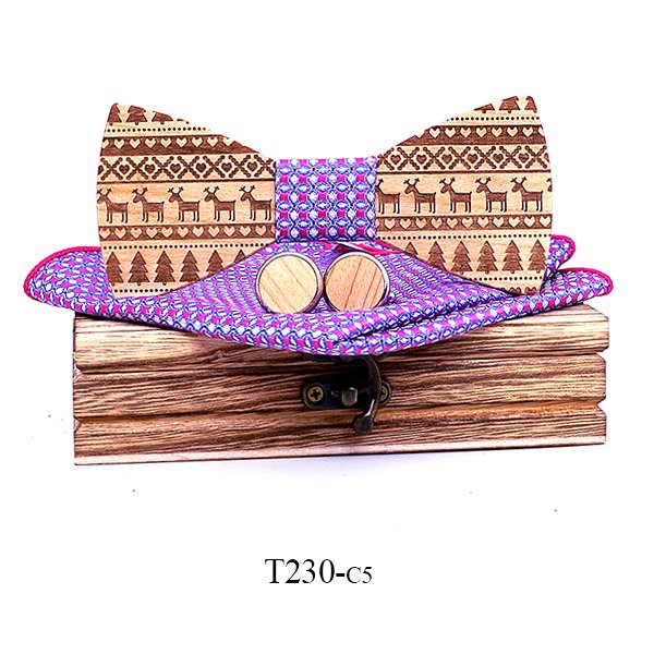 T230 T230  Tribal Geometric Engraving Bow Tie Set, Maple — colour C5