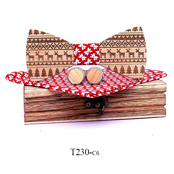 T230 T230  Tribal Geometric Engraving Bow Tie Set, Maple — colour C6