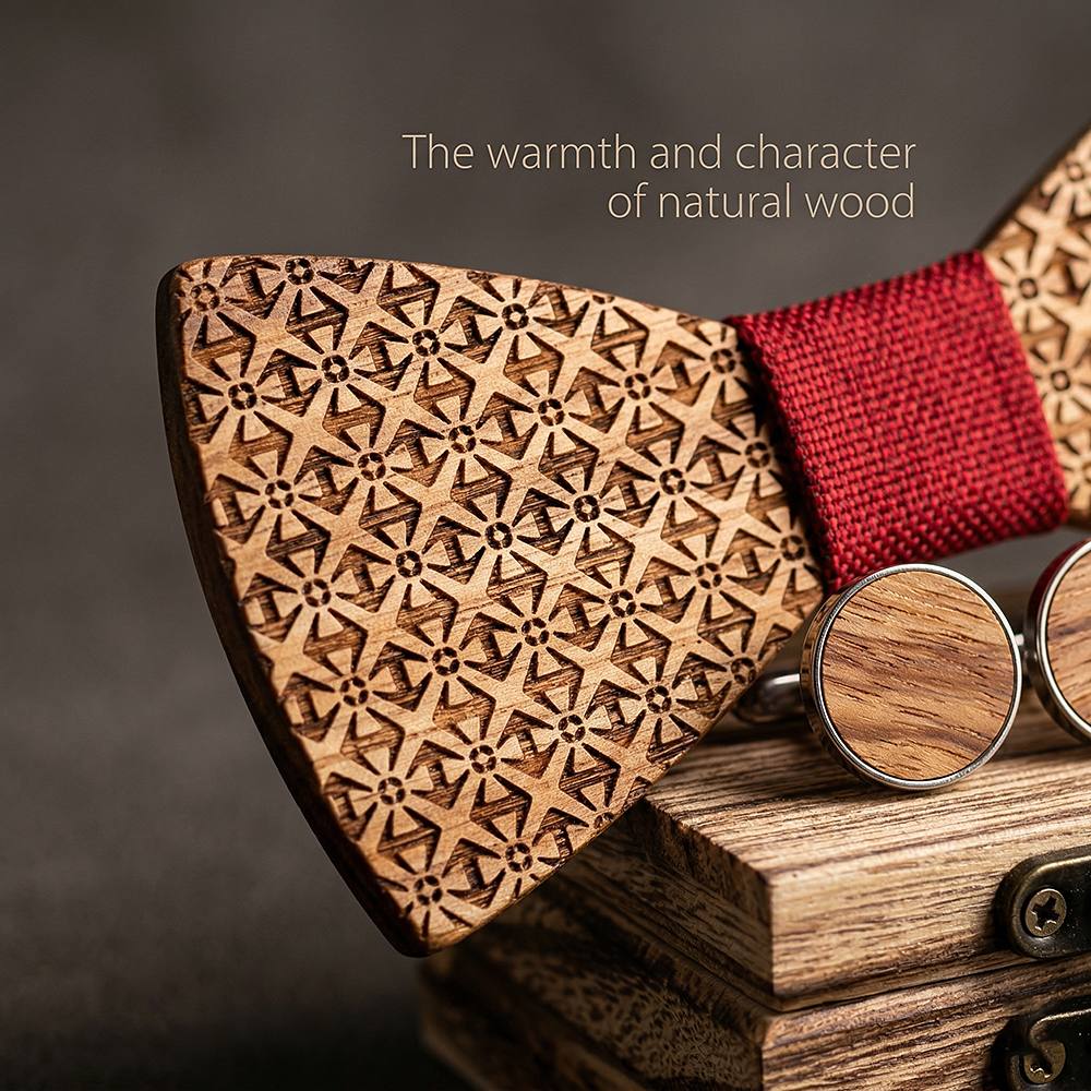 T231 T231  Basket Weave Engraving Bow Tie Set, Walnut — view 5