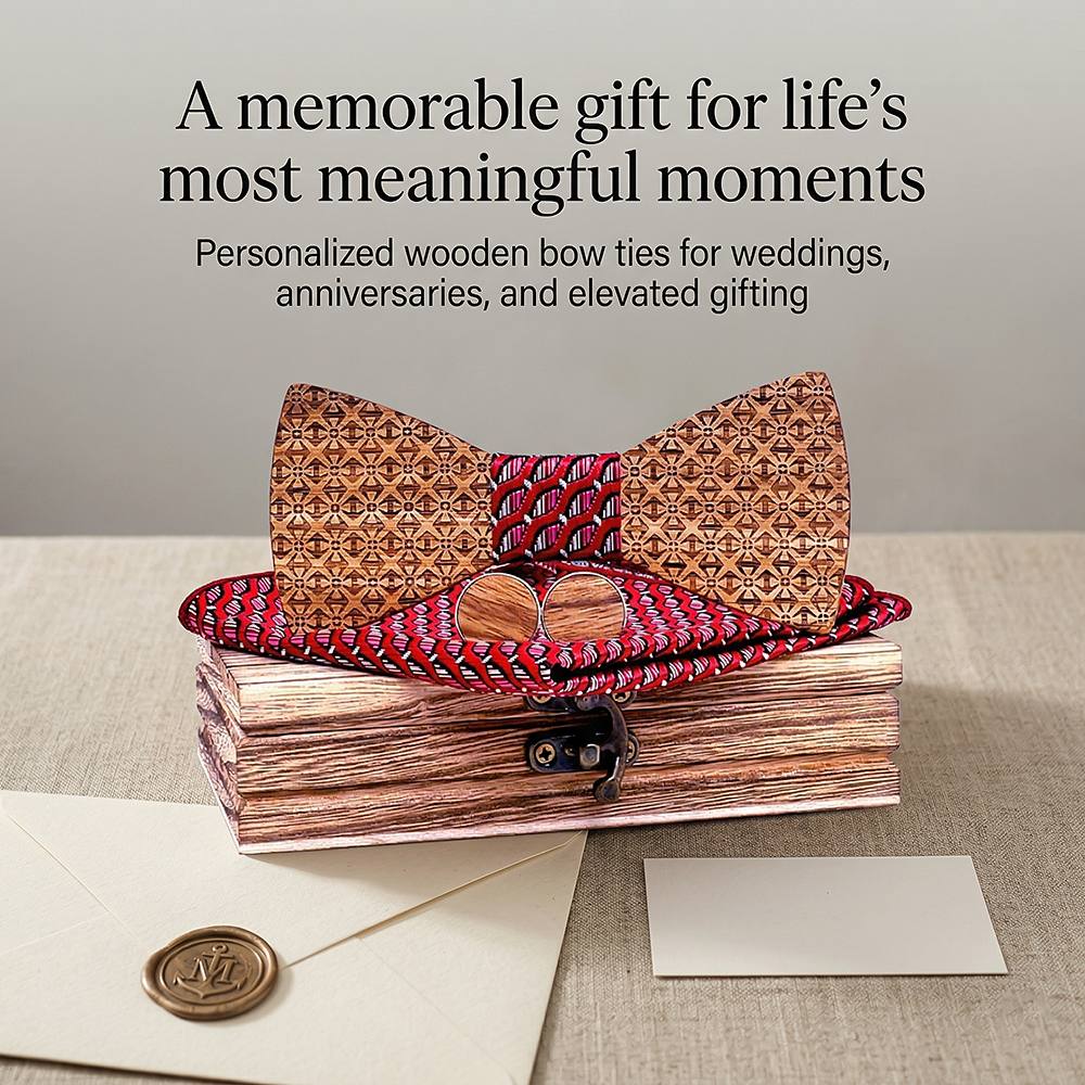 T231 T231  Basket Weave Engraving Bow Tie Set, Walnut — view 6