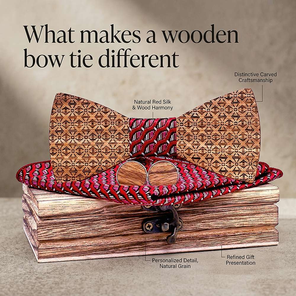 T231 T231  Basket Weave Engraving Bow Tie Set, Walnut — view 7