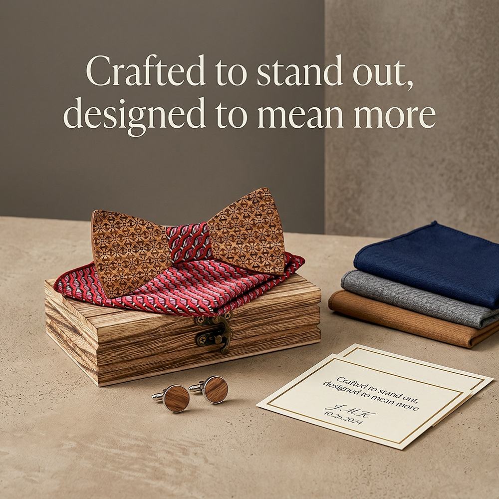 T231 T231  Basket Weave Engraving Bow Tie Set, Walnut — view 8