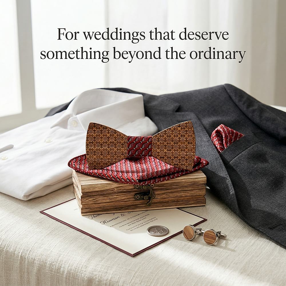 T231 T231  Basket Weave Engraving Bow Tie Set, Walnut — view 9