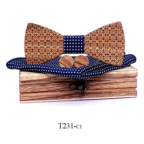 T231 T231  Basket Weave Engraving Bow Tie Set, Walnut — colour C1