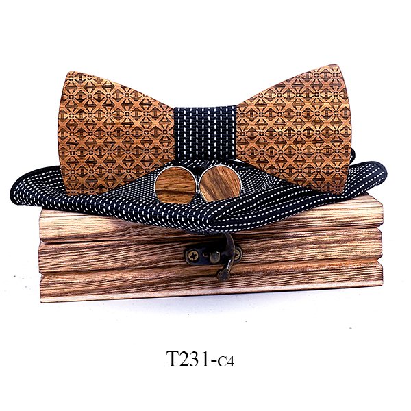 T231 T231  Basket Weave Engraving Bow Tie Set, Walnut — colour C4