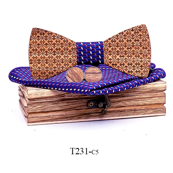 T231 T231  Basket Weave Engraving Bow Tie Set, Walnut — colour C5