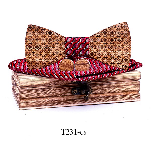 T231 T231  Basket Weave Engraving Bow Tie Set, Walnut — colour C6