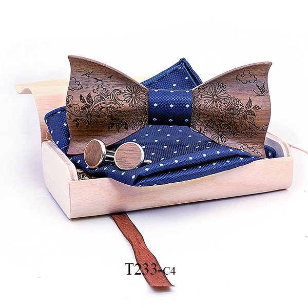 T233 T233  Engraved Flower Bow Tie Set, Maple — colour C4