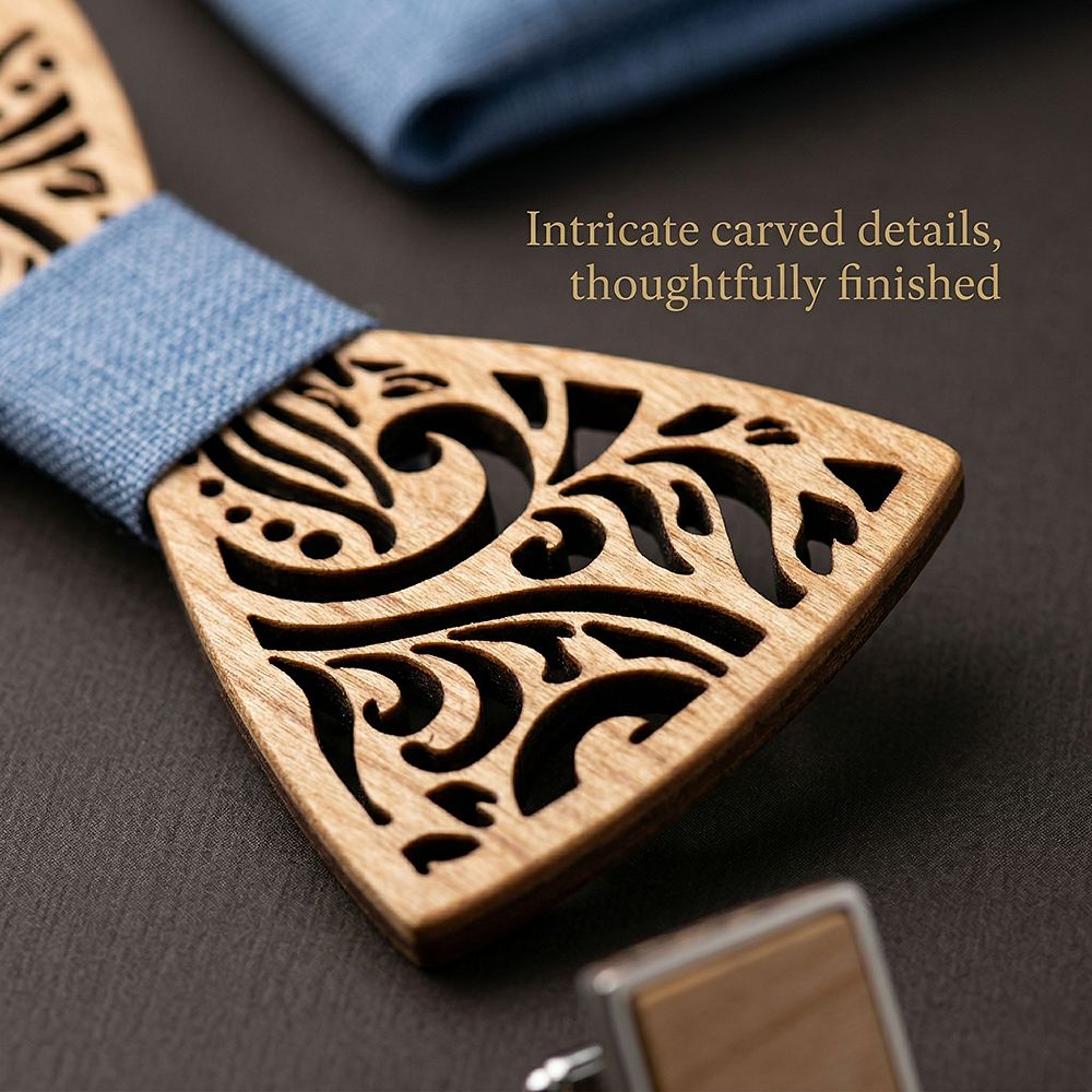 T235 T235  Floral Scroll Cutout Bow Tie Set, Walnut — view 3
