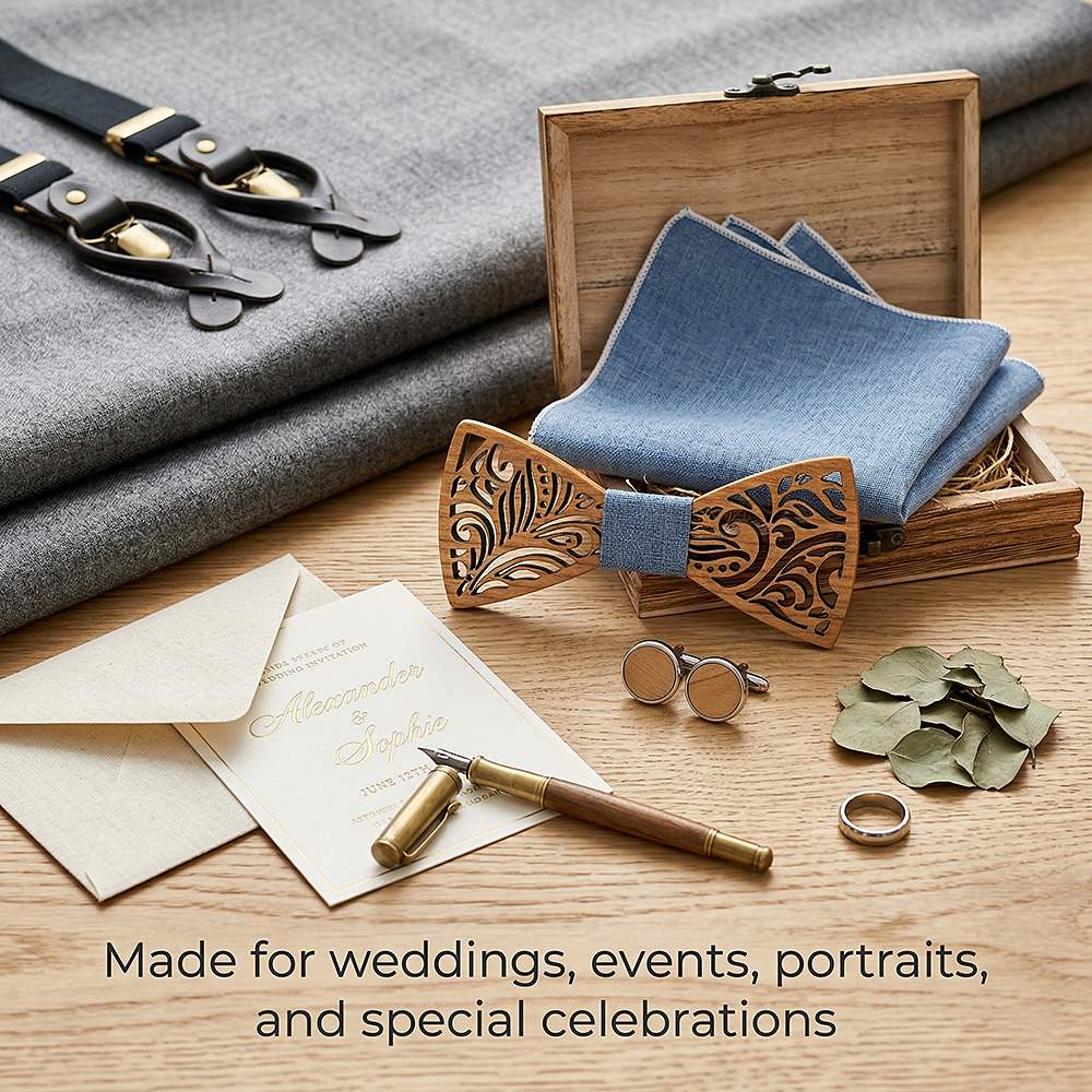 T235 T235  Floral Scroll Cutout Bow Tie Set, Walnut — view 4
