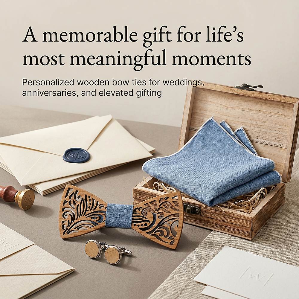 T235 T235  Floral Scroll Cutout Bow Tie Set, Walnut — view 6