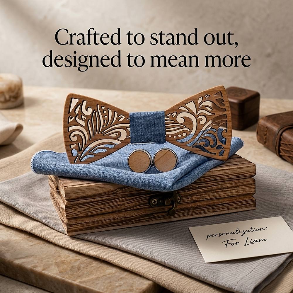 T235 T235  Floral Scroll Cutout Bow Tie Set, Walnut — view 7