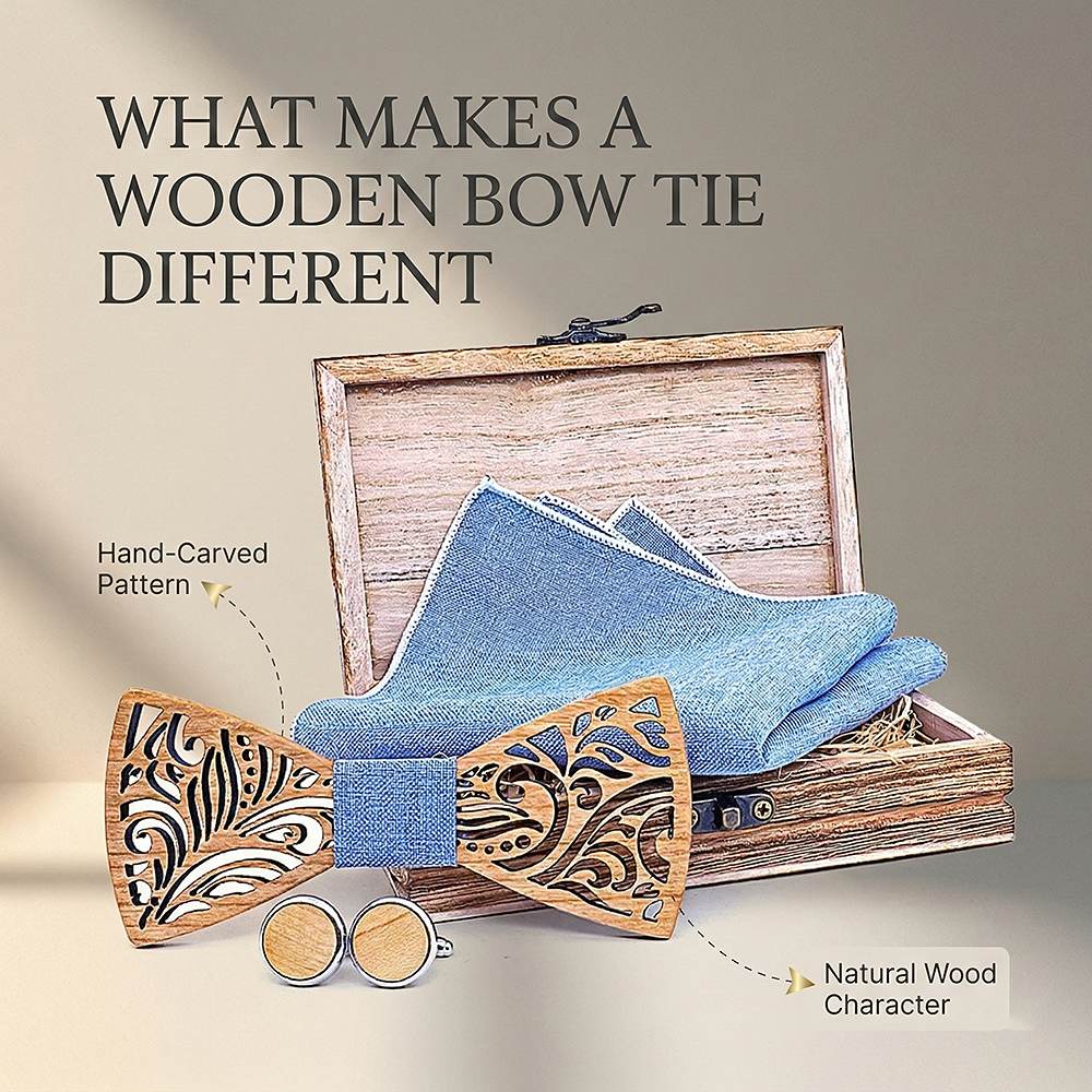 T235 T235  Floral Scroll Cutout Bow Tie Set, Walnut — view 8