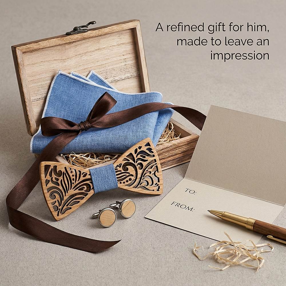 T235 T235  Floral Scroll Cutout Bow Tie Set, Walnut — view 9