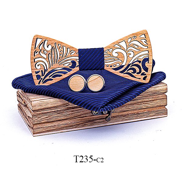 T235 T235  Floral Scroll Cutout Bow Tie Set, Walnut — colour C2