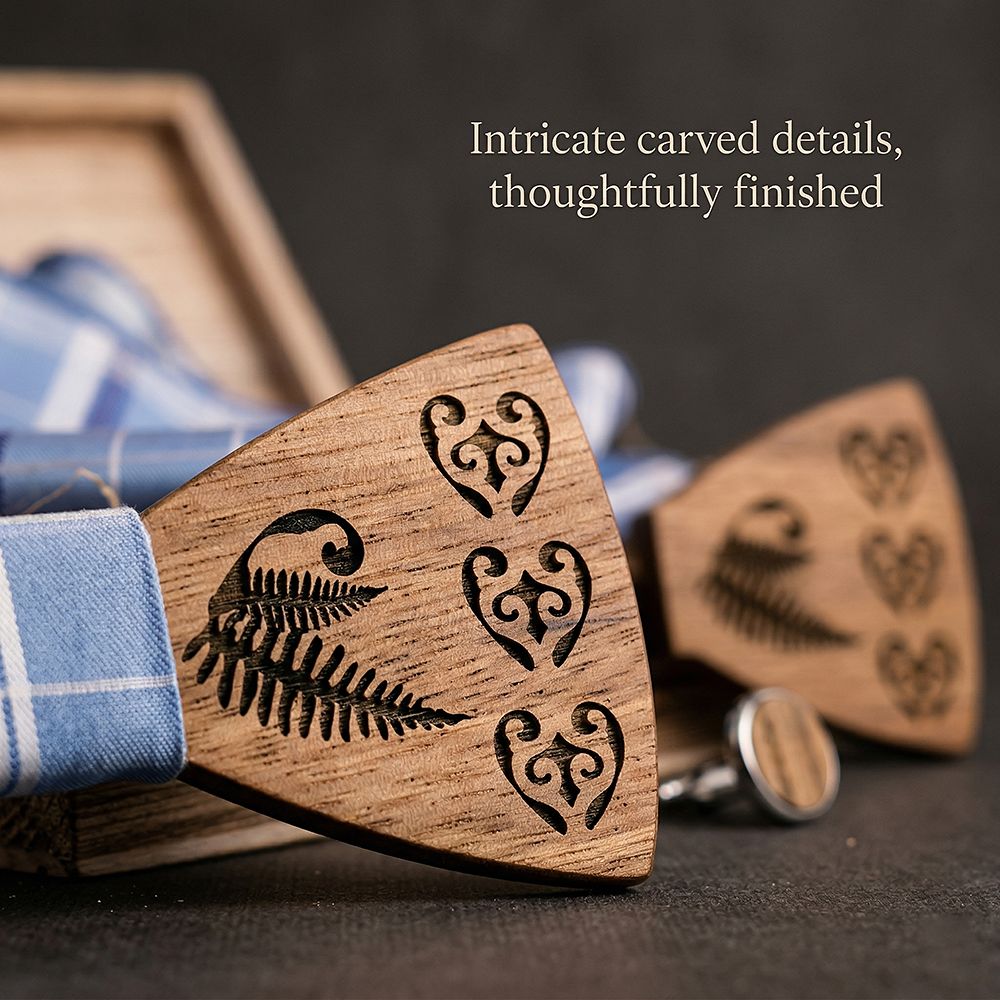 T236 T236  Heart & Fern Engraving Bow Tie Set, Walnut — view 3