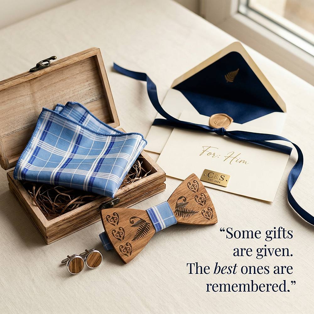 T236 T236  Heart & Fern Engraving Bow Tie Set, Walnut — view 7