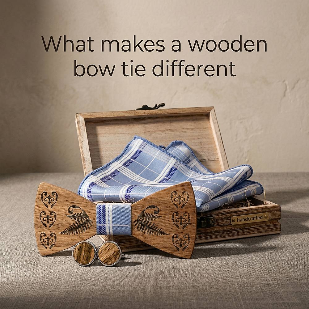 T236 T236  Heart & Fern Engraving Bow Tie Set, Walnut — view 8