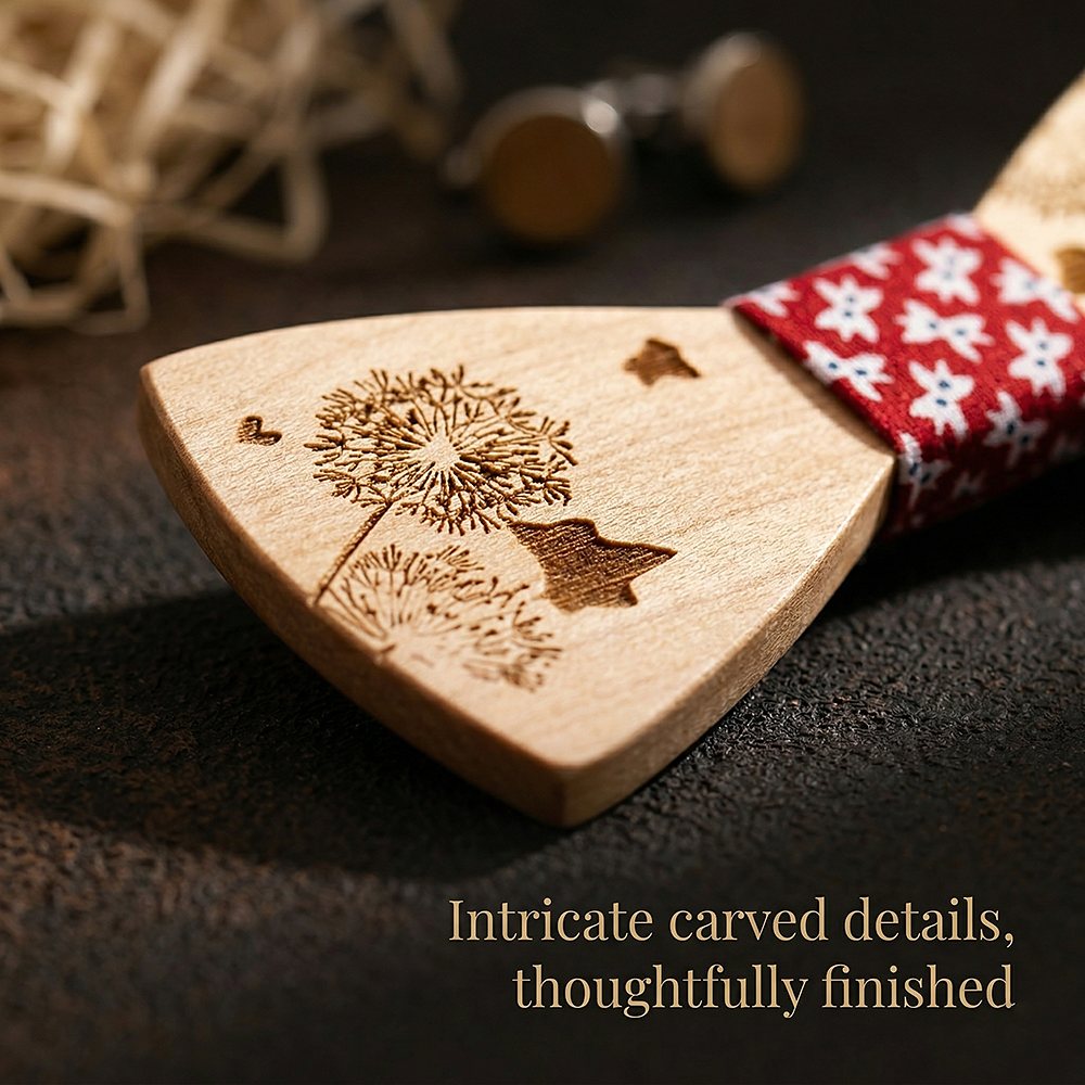 T237 T237  Dandelion Engraving Bow Tie Set, Maple — view 3