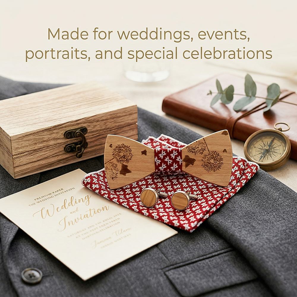 T237 T237  Dandelion Engraving Bow Tie Set, Maple — view 4