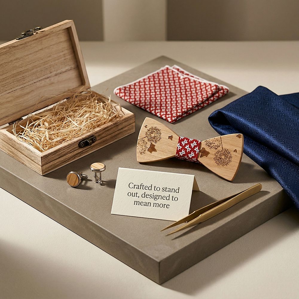 T237 T237  Dandelion Engraving Bow Tie Set, Maple — view 7