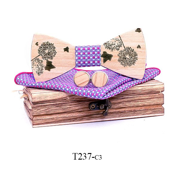 T237 T237  Dandelion Engraving Bow Tie Set, Maple — colour C3