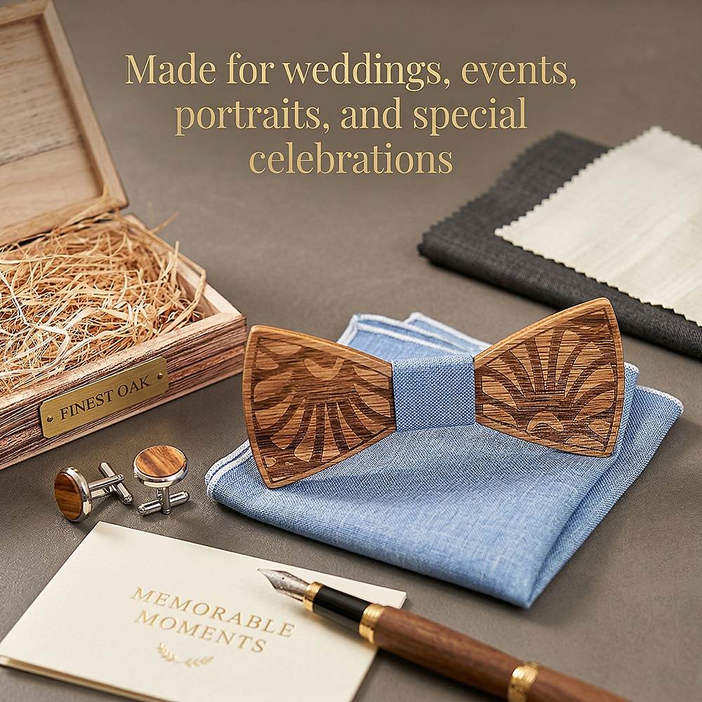 T238 T238  Feather Engraving Bow Tie Set, Walnut — view 4