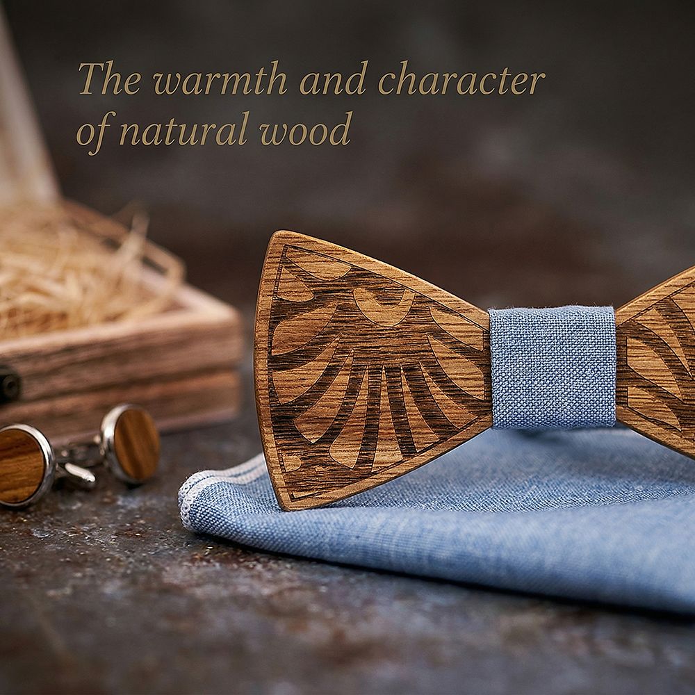 T238 T238  Feather Engraving Bow Tie Set, Walnut — view 5