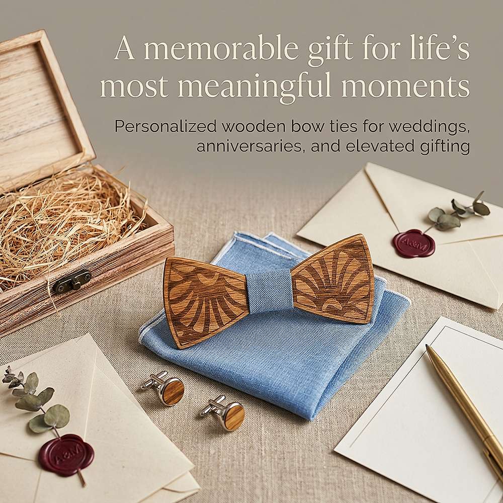 T238 T238  Feather Engraving Bow Tie Set, Walnut — view 6