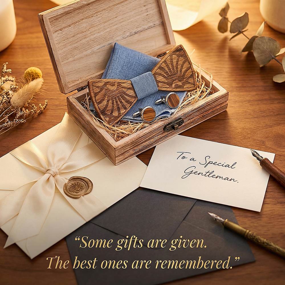 T238 T238  Feather Engraving Bow Tie Set, Walnut — view 7