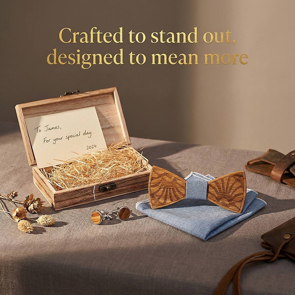 T238 T238  Feather Engraving Bow Tie Set, Walnut — view 8