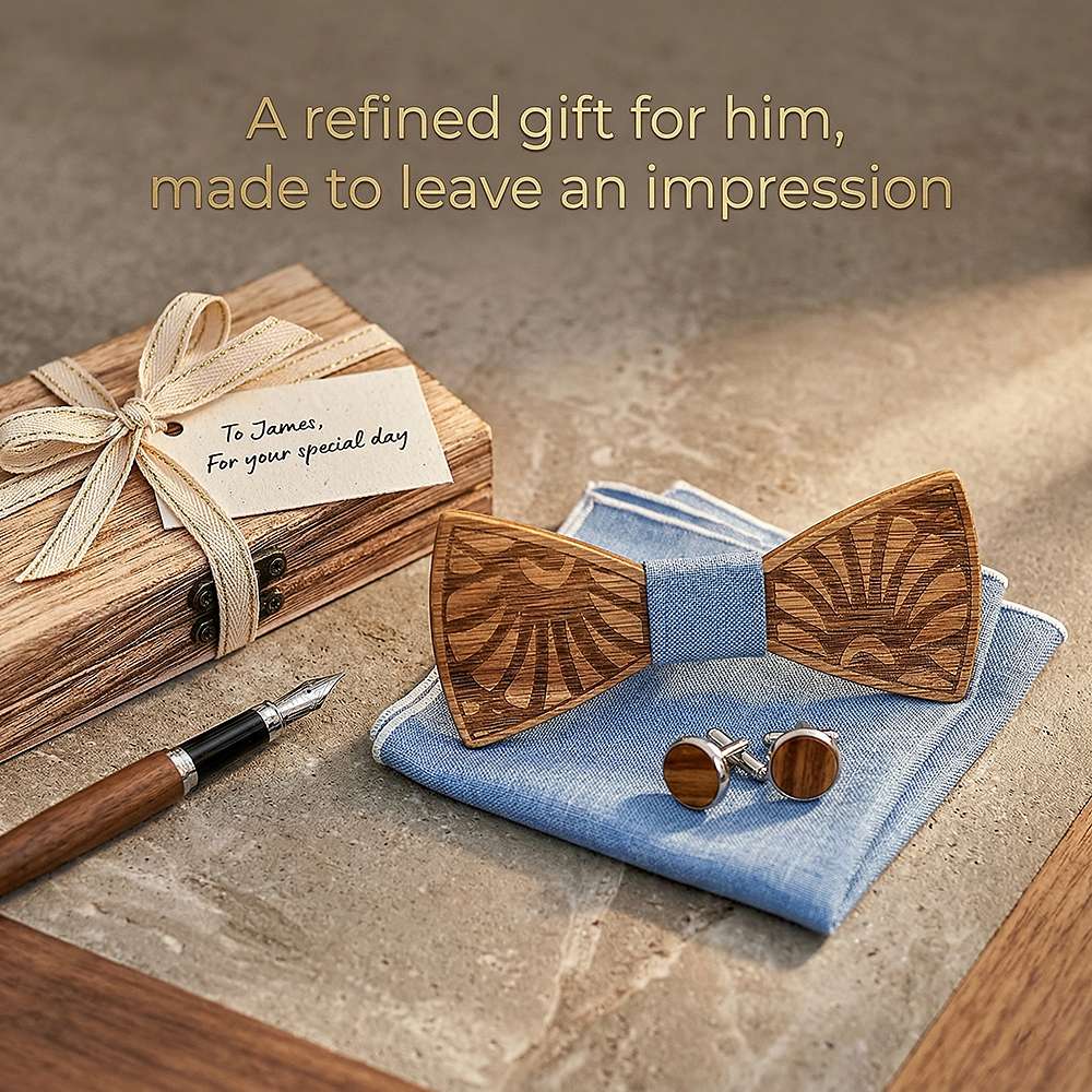 T238 T238  Feather Engraving Bow Tie Set, Walnut — view 9