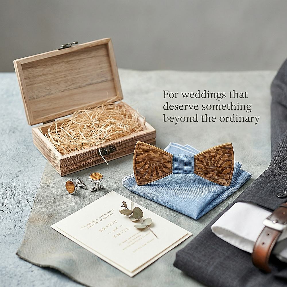 T238 T238  Feather Engraving Bow Tie Set, Walnut — view 10