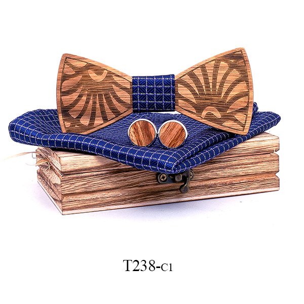 T238 T238  Feather Engraving Bow Tie Set, Walnut — colour C1