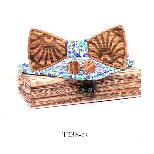 T238 T238  Feather Engraving Bow Tie Set, Walnut — colour C3