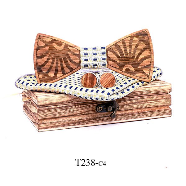 T238 T238  Feather Engraving Bow Tie Set, Walnut — colour C4