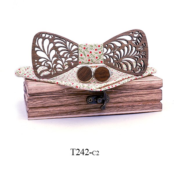 T242 T242  Floral Vine Cutout Bow Tie Set, Walnut — colour C2