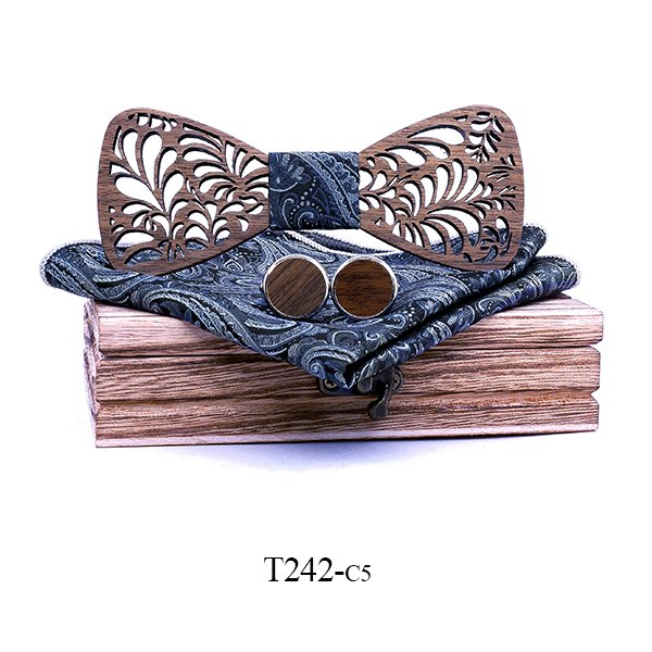 T242 T242  Floral Vine Cutout Bow Tie Set, Walnut — colour C5
